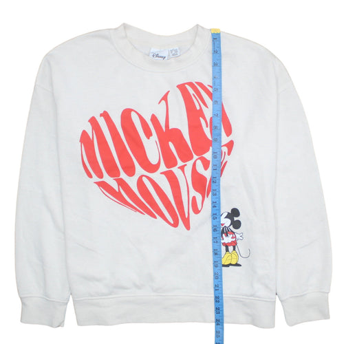Disney Primark Women White Mickey Mouse Graphic Pullover Sweatshirt M 12/14