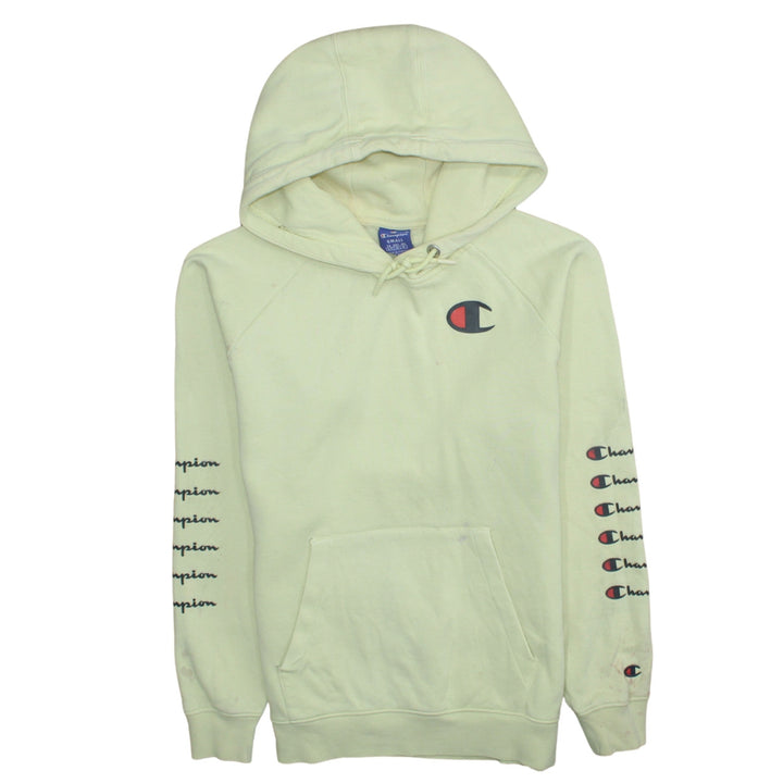Champion Women's Yellow Pullover Hoodie Small Cotton Logo Jumper