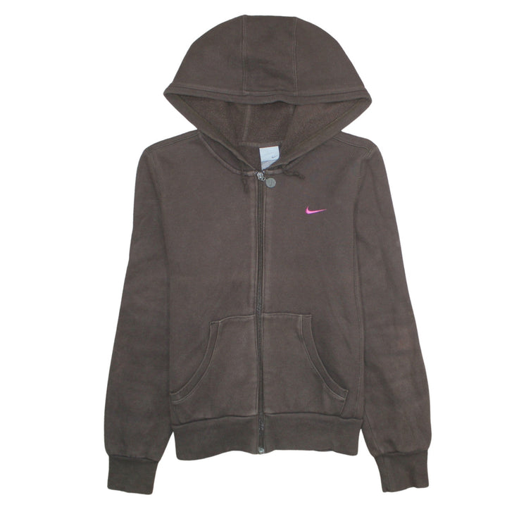 Nike Women Brown Full Zip Hoodie M Fleece Lined Casual Sweatshirt