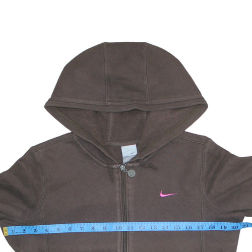 Nike Women Brown Full Zip Hoodie M Fleece Lined Casual Sweatshirt