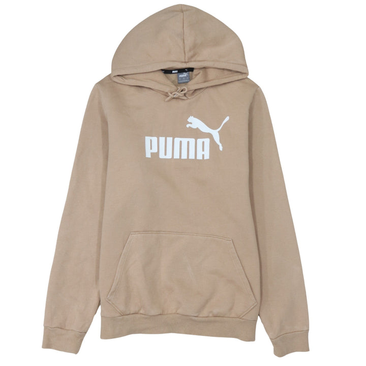 Puma Womens Beige Pullover Hoodie L Logo Print Casual Cotton Blend