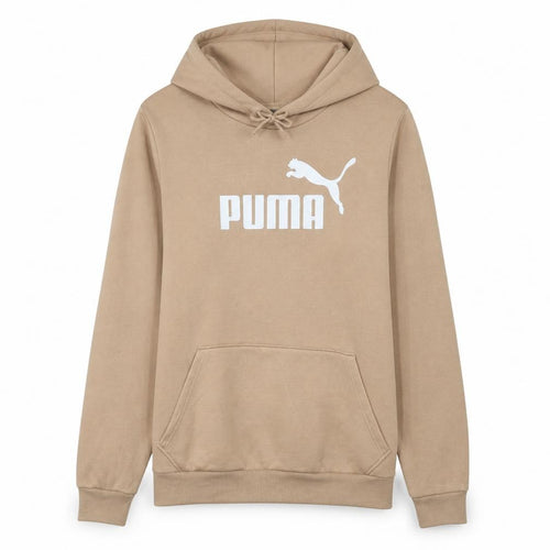 Puma Womens Beige Pullover Hoodie L Logo Print Casual Cotton Blend