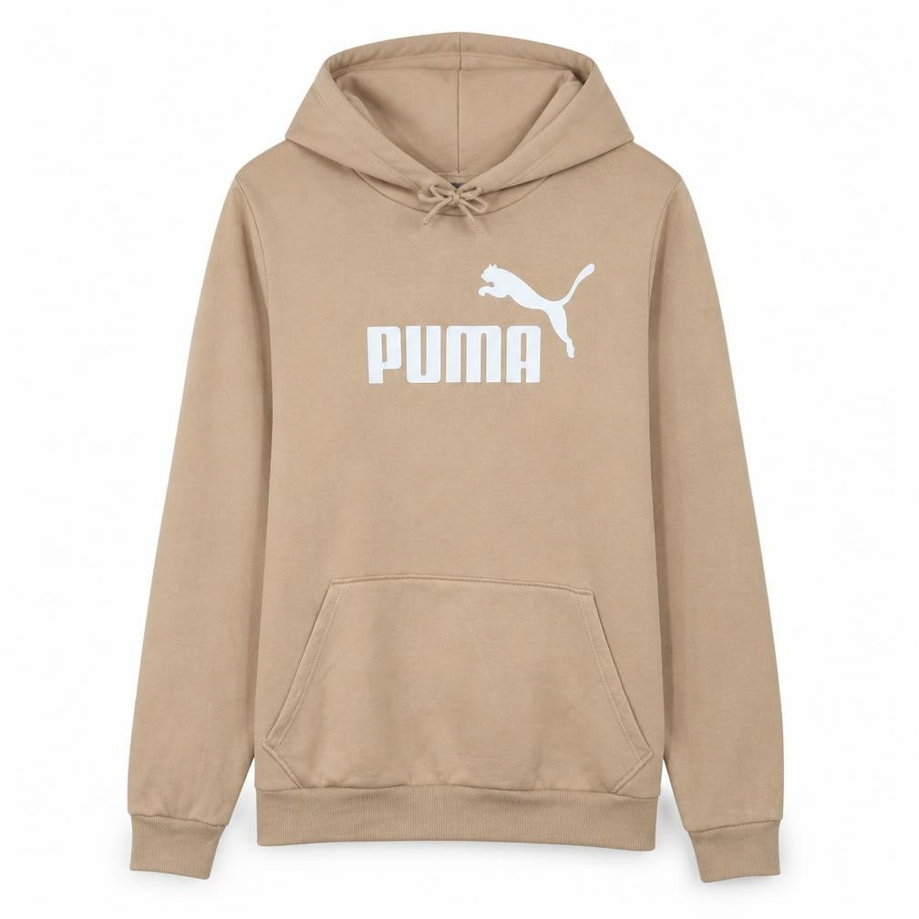 Puma Womens Beige Pullover Hoodie L Logo Print Casual Cotton Blend