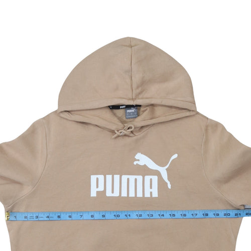 Puma Womens Beige Pullover Hoodie L Logo Print Casual Cotton Blend