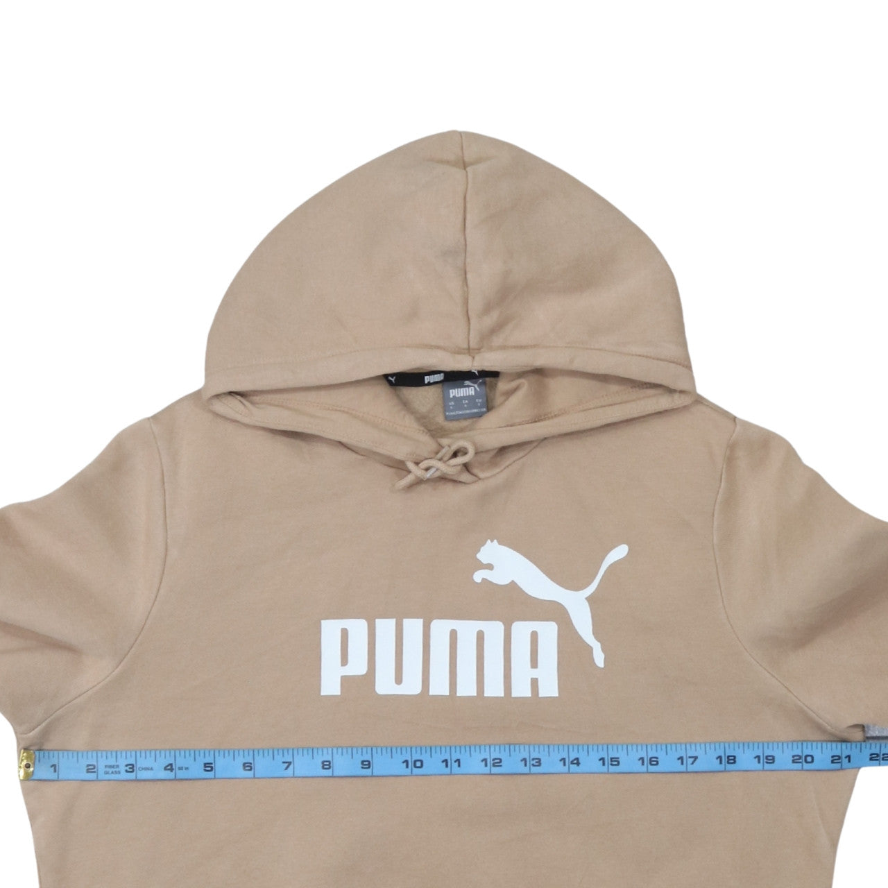 Puma Womens Beige Pullover Hoodie L Logo Print Casual Cotton Blend