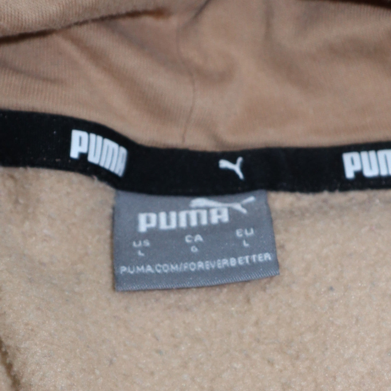 Puma Womens Beige Pullover Hoodie L Logo Print Casual Cotton Blend
