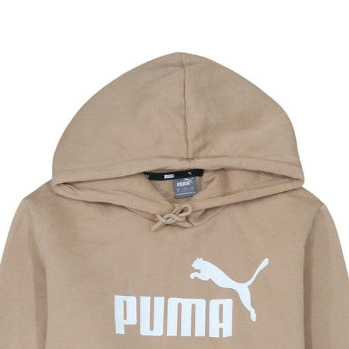 Puma Womens Beige Pullover Hoodie L Logo Print Casual Cotton Blend