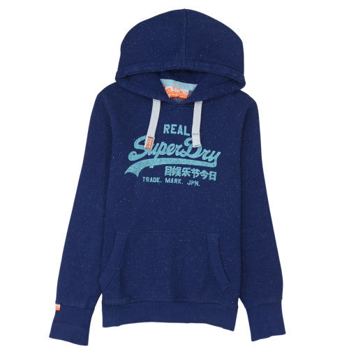 Superdry Womens Navy Pullover Hoodie Size M Graphic Print Cotton Blend