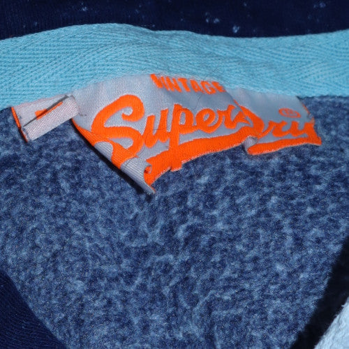 Superdry Womens Navy Pullover Hoodie Size M Graphic Print Cotton Blend