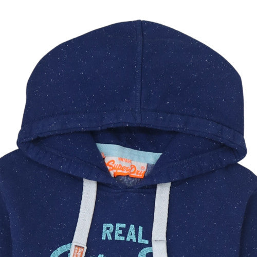 Superdry Womens Navy Pullover Hoodie Size M Graphic Print Cotton Blend