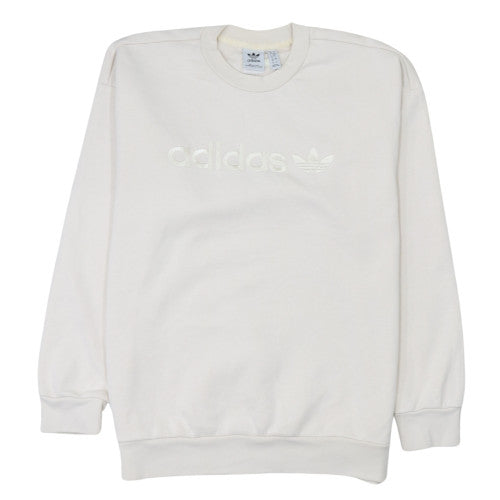 Adidas Women White Crew Neck Pullover Sweatshirt Size 12 Classic Logo