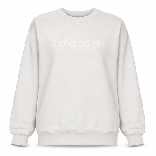 Front view of Adidas Women White Crew Neck Pullover Sweatshirt, size 12, Classic Logo