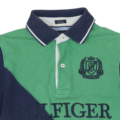 Tommy Hilfiger Men's Green & Navy Colourblock Polo Shirt XS