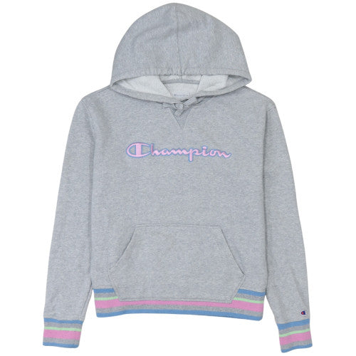 Champion Women's Grey Pullover Hoodie Small Logo Embroidered