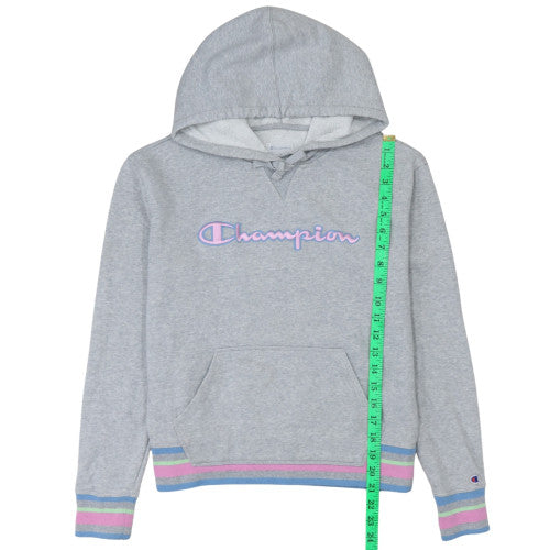 Champion Women's Grey Pullover Hoodie Small Logo Embroidered