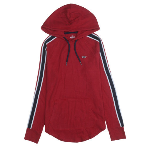 Hollister Womens Red Pullover Hoodie Medium Hooded Stripe Casual
