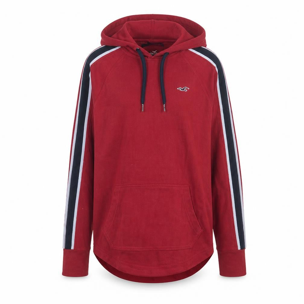 Front view of Hollister women’s red pullover hoodie medium hooded stripe casual
