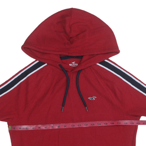 Hollister Womens Red Pullover Hoodie Medium Hooded Stripe Casual
