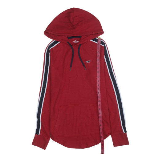 Hollister Womens Red Pullover Hoodie Medium Hooded Stripe Casual