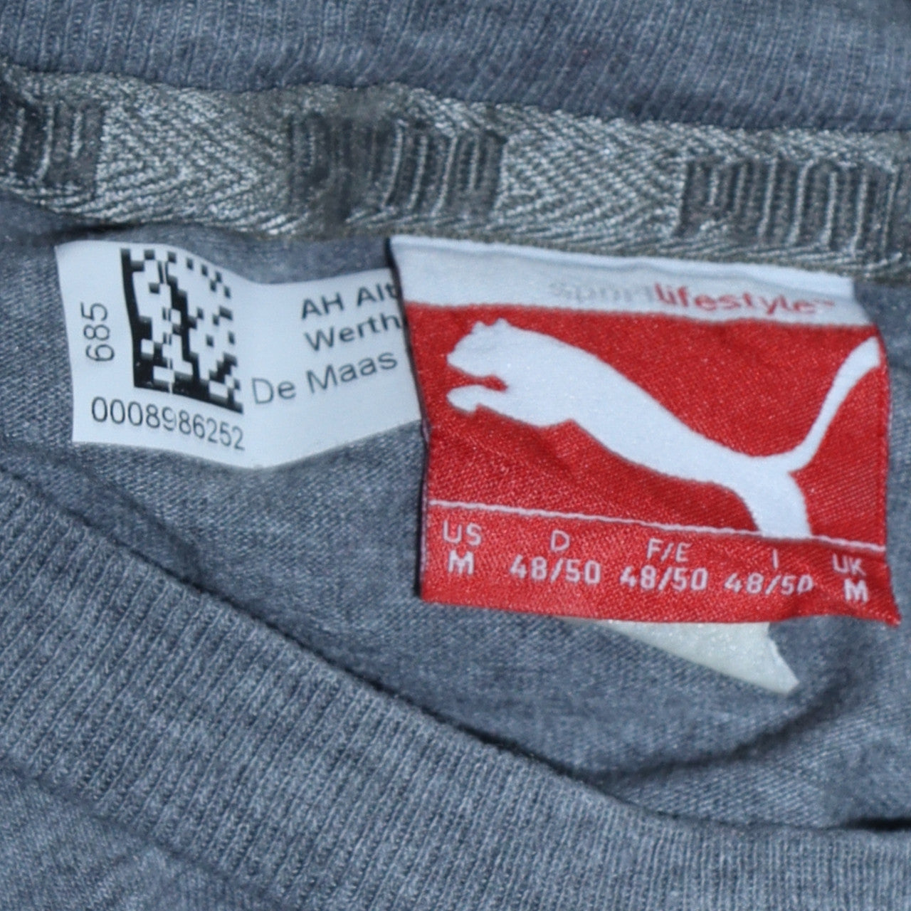 Puma Men Grey Long Sleeve Crew Neck Cotton T-Shirt M
