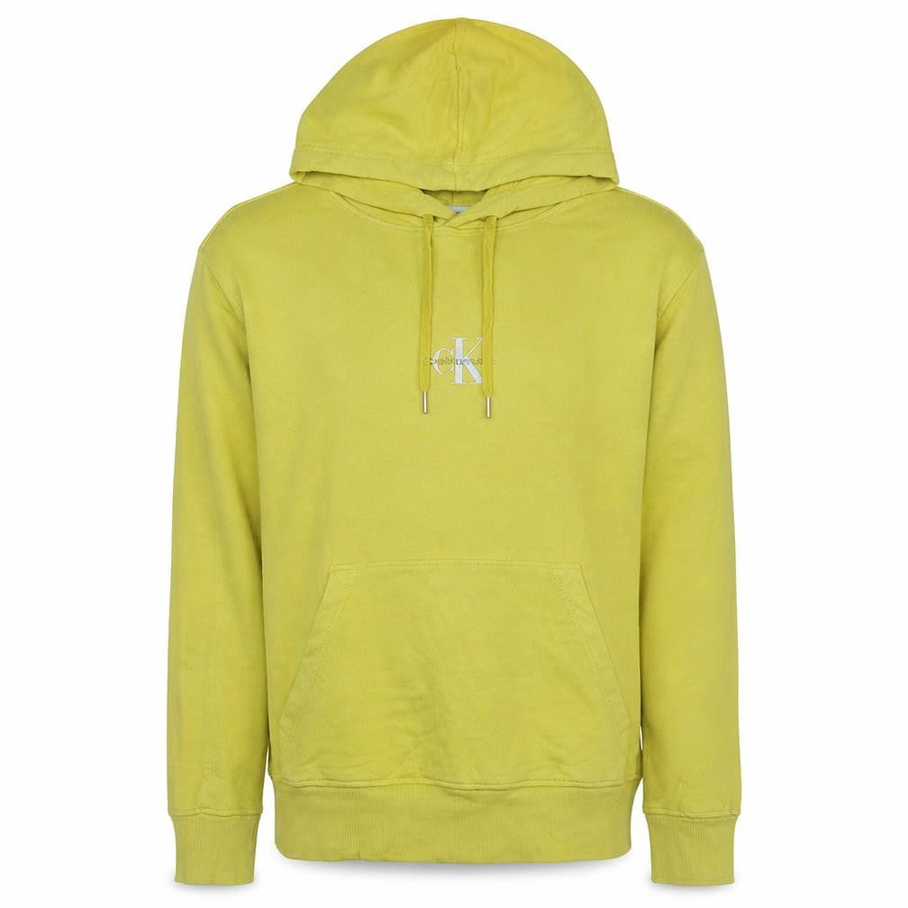 Front view of Calvin Klein Jeans Men's Yellow Pullover Hoodie, size S
