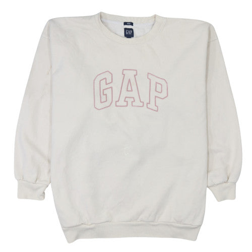 GAP Women Ivory Oversized Crew Neck Sweatshirt Size S Classic Logo