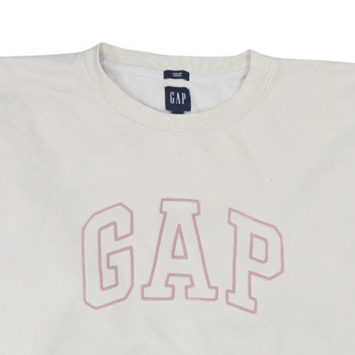 GAP Women Ivory Oversized Crew Neck Sweatshirt Size S Classic Logo