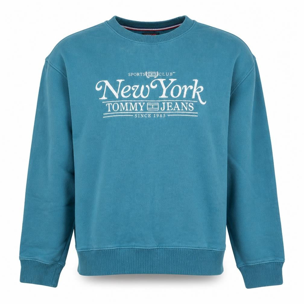 Front view of Tommy Jeans Men's Blue Crew Neck Embroidered Sweatshirt M