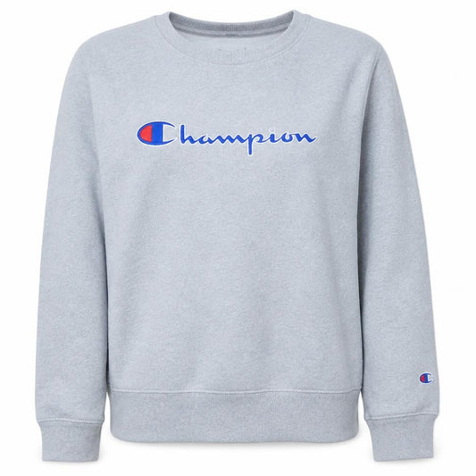 Front view of Champion Women Grey Logo Crew Neck Pullover Sweatshirt, size L