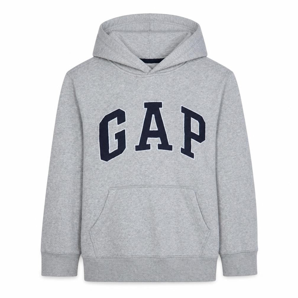 Front view of Gap Kids boys’ grey xl pullover hoodie cotton blend logo design