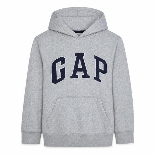 Front view of Gap Kids boys’ grey xl pullover hoodie cotton blend logo design