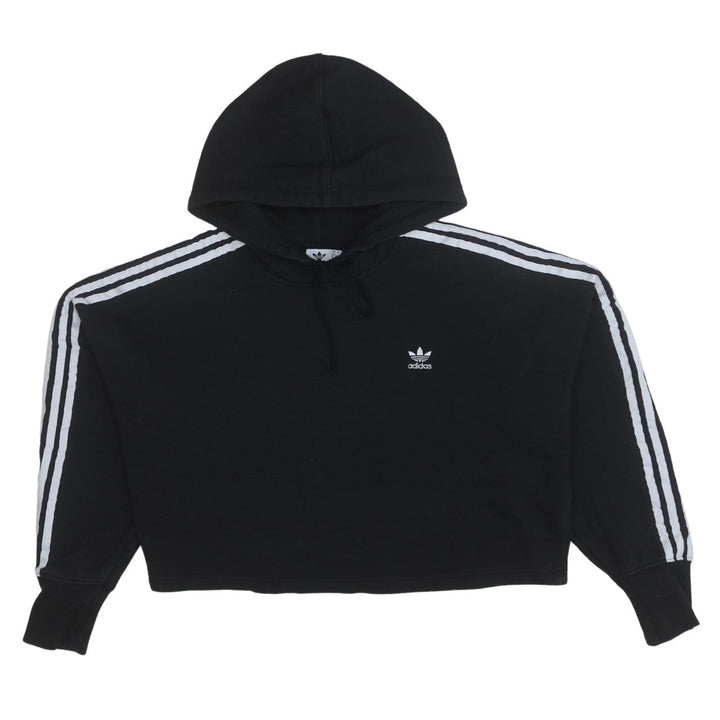 Adidas Womens Black Cropped Hoodie UK 12 Pullover Hooded Sweatshirt