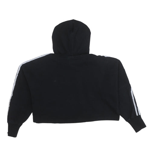 Adidas Womens Black Cropped Hoodie UK 12 Pullover Hooded Sweatshirt