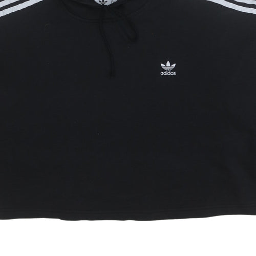 Adidas Womens Black Cropped Hoodie UK 12 Pullover Hooded Sweatshirt