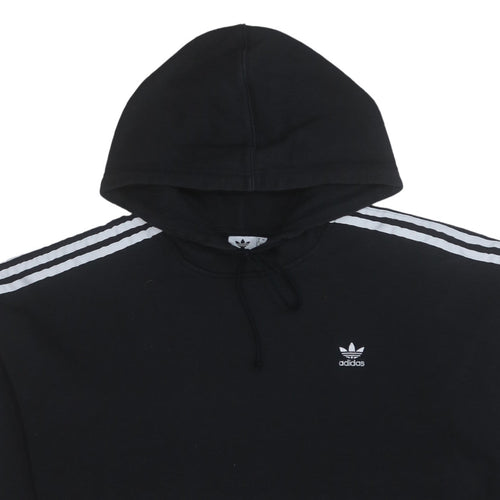 Adidas Womens Black Cropped Hoodie UK 12 Pullover Hooded Sweatshirt