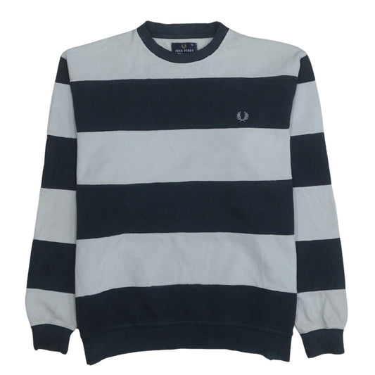 Fred Perry Men's Blue Striped Cotton Crew Neck Sweatshirt M