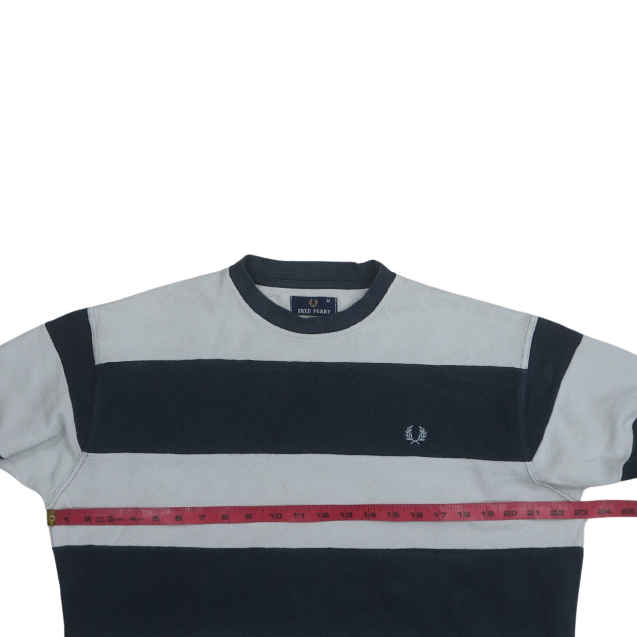 Fred Perry Men's Blue Striped Cotton Crew Neck Sweatshirt M