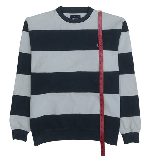 Fred Perry Men's Blue Striped Cotton Crew Neck Sweatshirt M