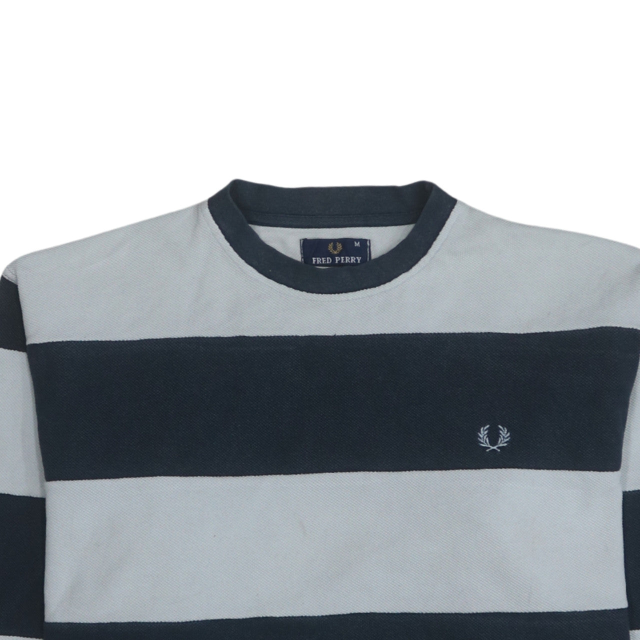 Fred Perry Men's Blue Striped Cotton Crew Neck Sweatshirt M