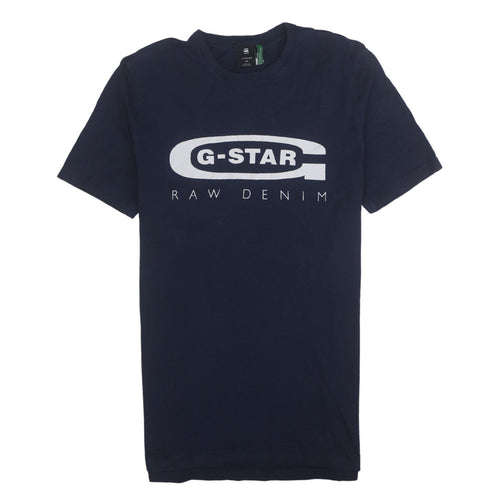 G-Star Raw Men's Blue Graphic Logo Cotton Crew Neck T-Shirt M