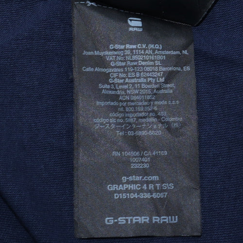 G-Star Raw Men's Blue Graphic Logo Cotton Crew Neck T-Shirt M