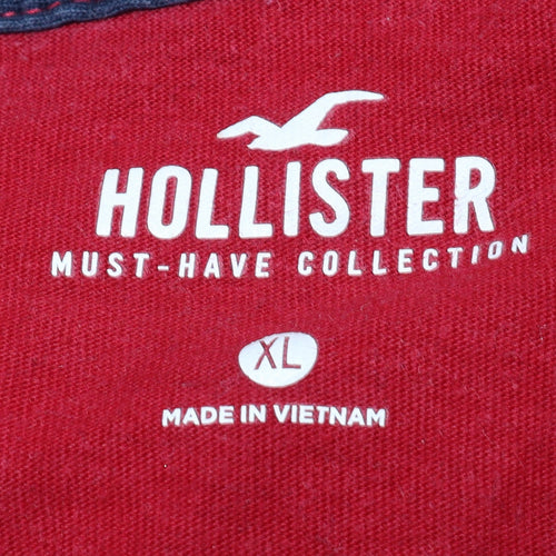 Hollister Men's Red V-Neck Short Sleeve Cotton T-Shirt XL