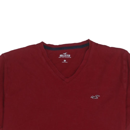 Hollister Men's Red V-Neck Short Sleeve Cotton T-Shirt XL
