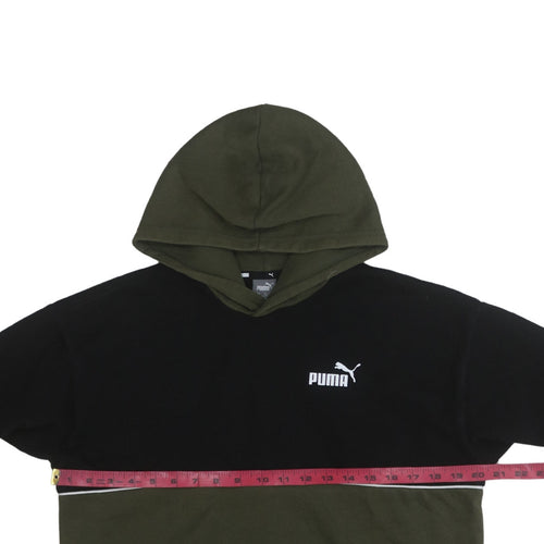 Puma Boys Green & Black Pullover Hoodie 13-14 Years Logo Graphic Sweatshirt