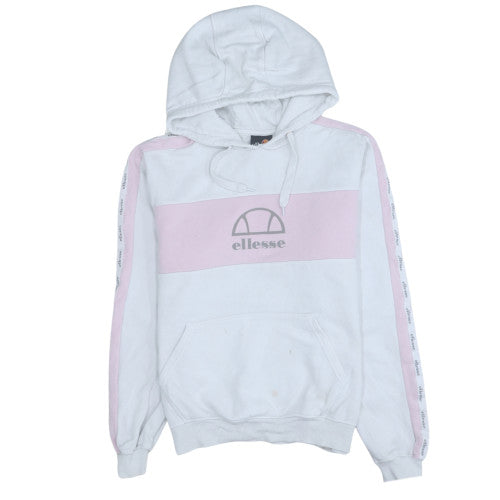 Ellesse Womens White Pink Hoodie UK 10 Pullover Logo Hooded Sweatshirt