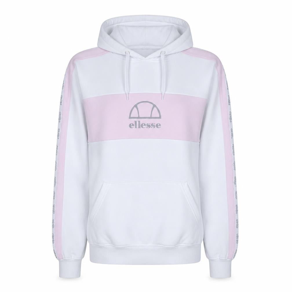 Ellesse Womens White Pink Hoodie UK 10 Pullover Logo Hooded Sweatshirt