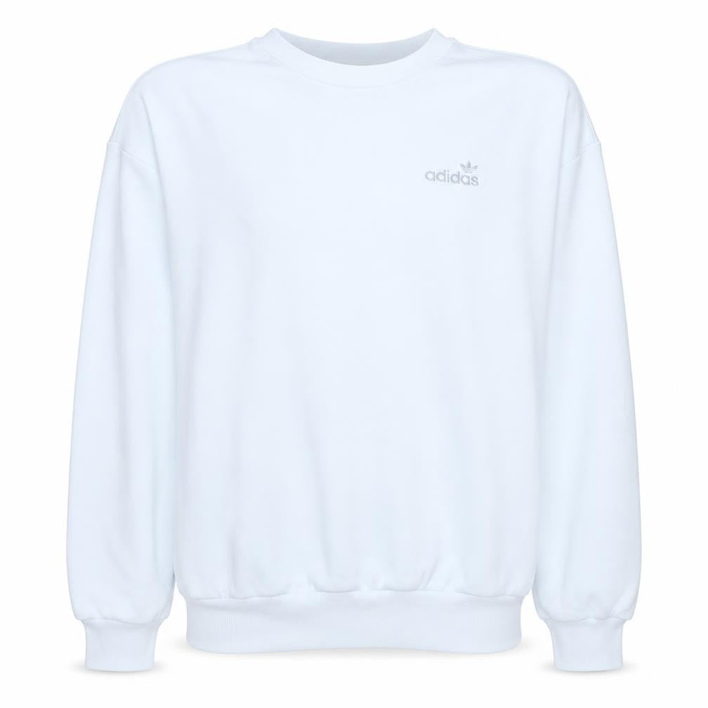Front view of Adidas Women's White Crew Neck Pullover Sweatshirt, size 10, Cotton Blend
