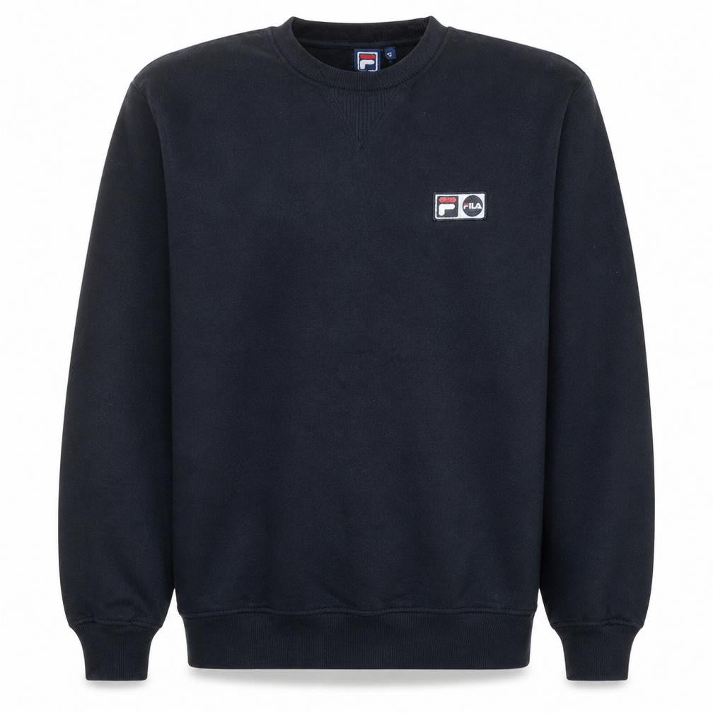 Front view of Fila Men's Black Small Crew Neck Sweatshirt Logo Cotton Blend