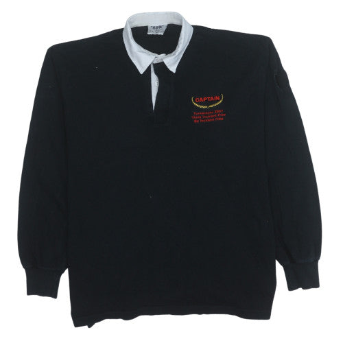 Front Row Men's Black Long Sleeve Rugby Polo Shirt XL Cotton