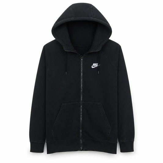 Front view of Nike Men's Black Full Zip Hoodie, size M, Regular Fit Fleece
